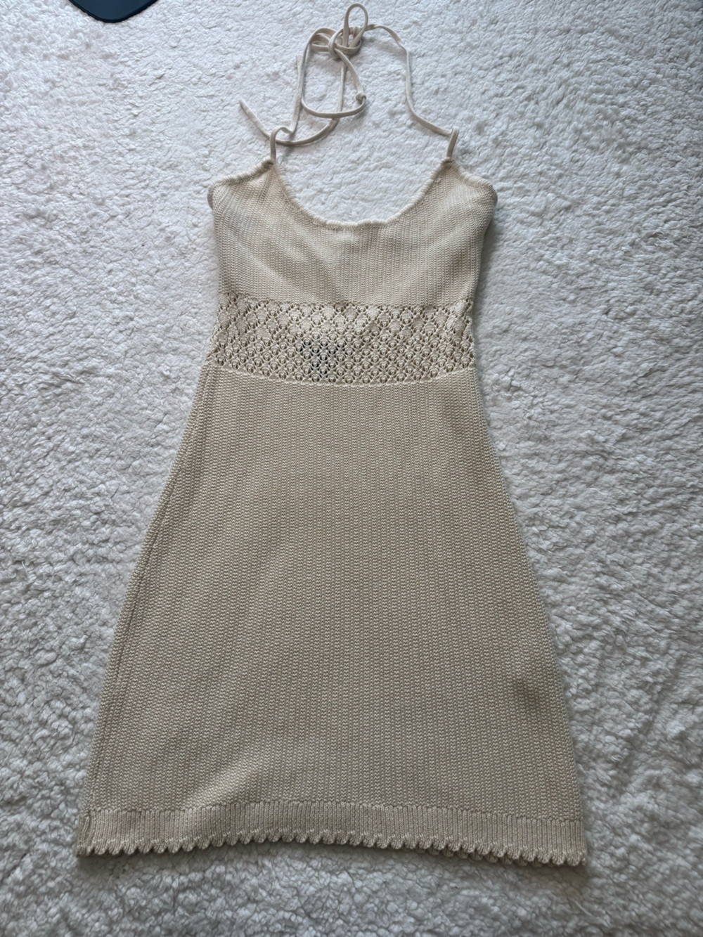 Forever 21 Cream Knit Halter Mini Dress with Lace Waist